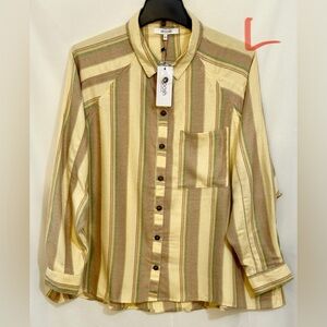 Beige and Green Striped Shirt